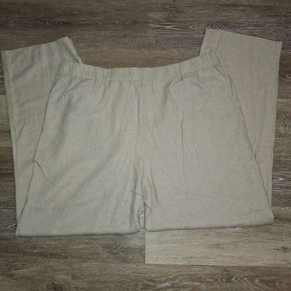 NWOT Denim & Co. Linen Blend Straight Leg Pants L Beige Pull On A396097 Women - Picture 2 of 10